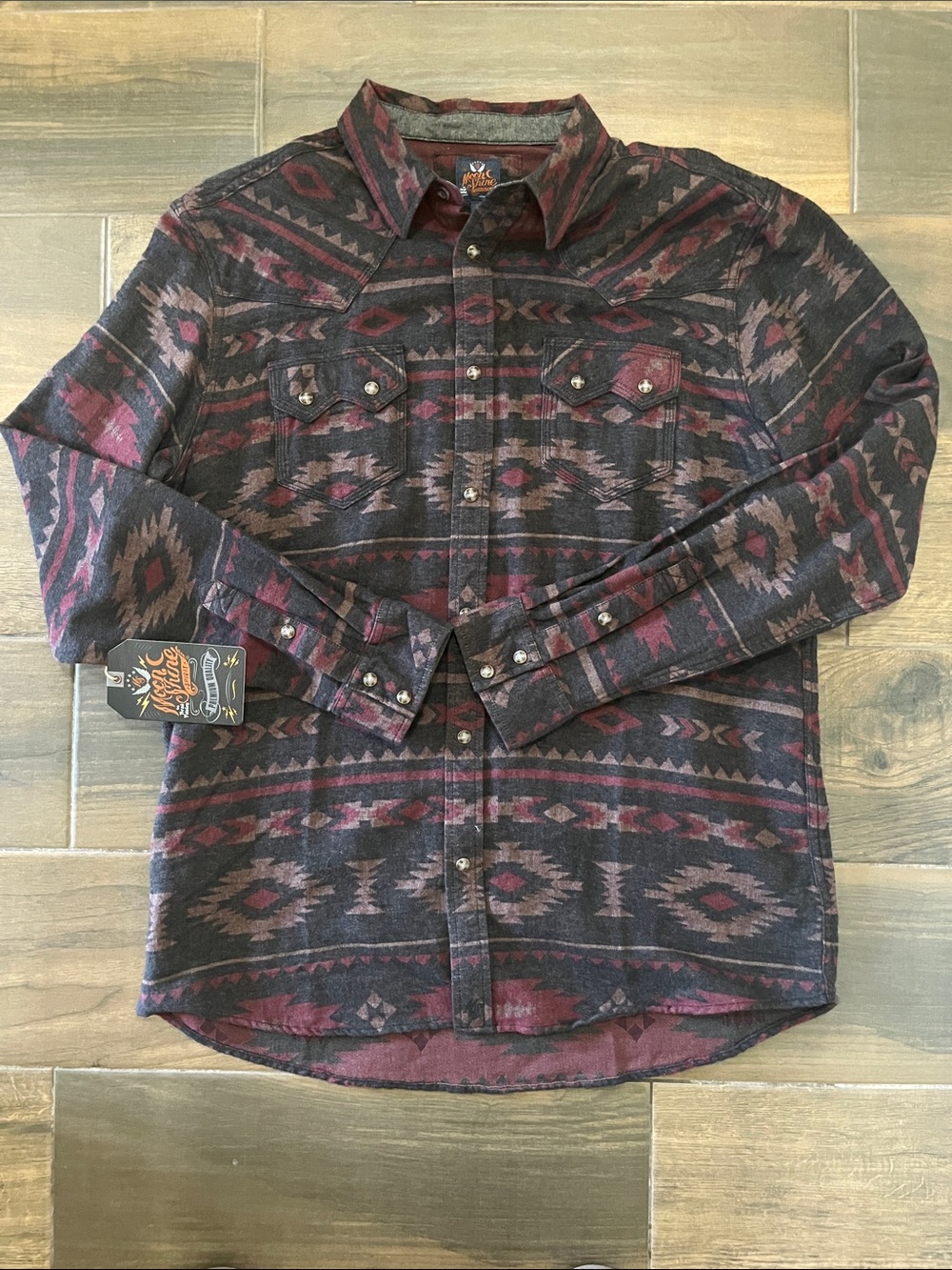 Men's Flannel Aztec Button-Down Shirt - Black & Burgundy